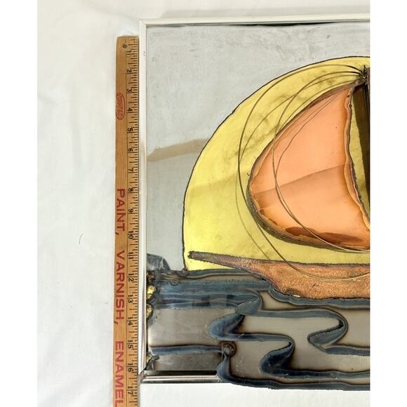 Vintage MCM Sailboat Framed Metal Wall Art 3D Sculpture Copper Brass 20" x 16.5" - Picture 7 of 8
